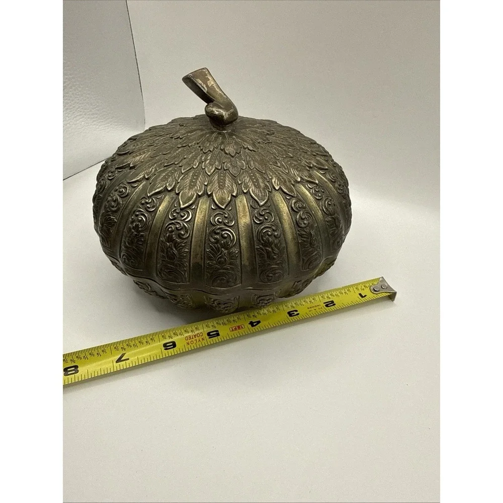 AUTUMN PUMPKIN TRINKET BOX CANDY DISH HIGHLANDS SILVER PLATE NON TARNISH VINTAGE